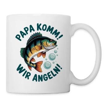Papa komm! Wir Angeln - Tasse - Weiß - Rechts