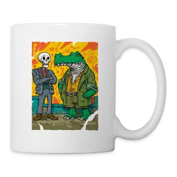 Neon Street Dino: Skeleton vs Alligator CEO - Mug - white - Right