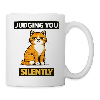 Dich schweigend beurteilen – lustiges Katzen-Meme-Shirt - Tasse - Weiß - Rechts