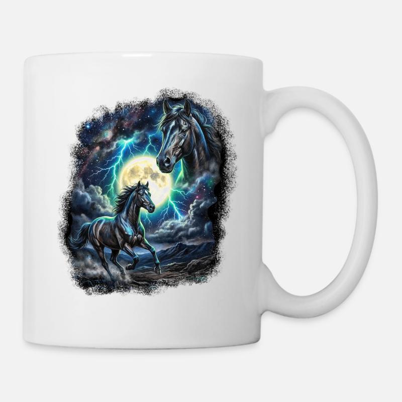 Zwei Wilde Pferde mit Mond Wildlife-Designs - Tasse - Weiß