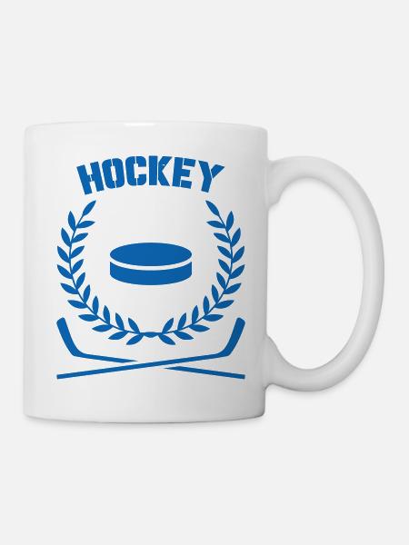 Blaues Eishockeyemblem mit Lorbeer - Tasse - Weiß