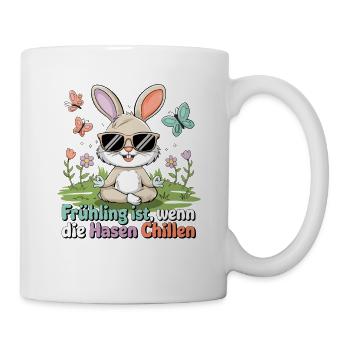  Frühling ist wenn die Hasen Chillen Lustiger - Tasse - Weiß - Rechts