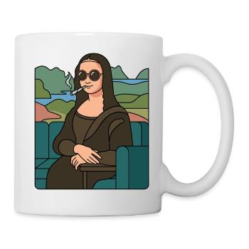 Mona Lisa cool with sunglasses smoking weed - Mug - white - Right