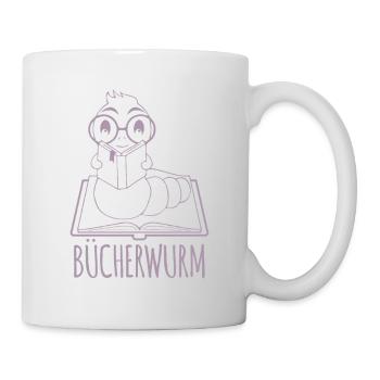 Bücherwurm Silhouette Minimalistisch Nerd - Tasse - Weiß - Rechts