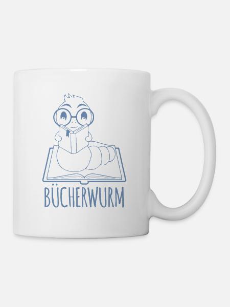 Bücherwurm Silhouette Minimalistisch Nerd - Tasse - Weiß