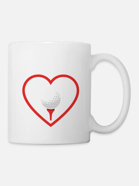 Golfball im Herz Golfliebe - Tasse - Weiß