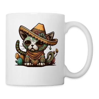 Mexican Cinco De Mayo Sugar Skull Sombrero Cat - Mug - white - Right