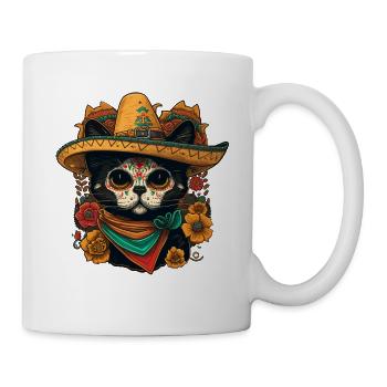 Chat Crâne de sucre en sombrero - Mug blanc - blanc - Droite