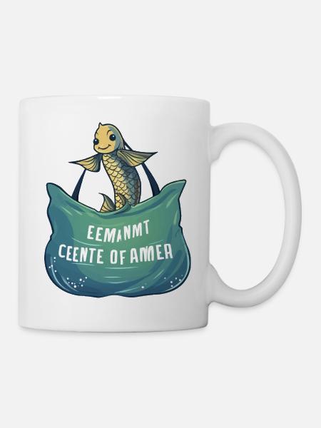 Fröhlicher Meeresfisch mit Wellenbanner - Tasse - Weiß