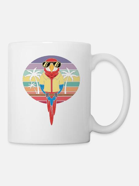 Cooler Papagei Retro Sommer Palmen - Tasse - Weiß