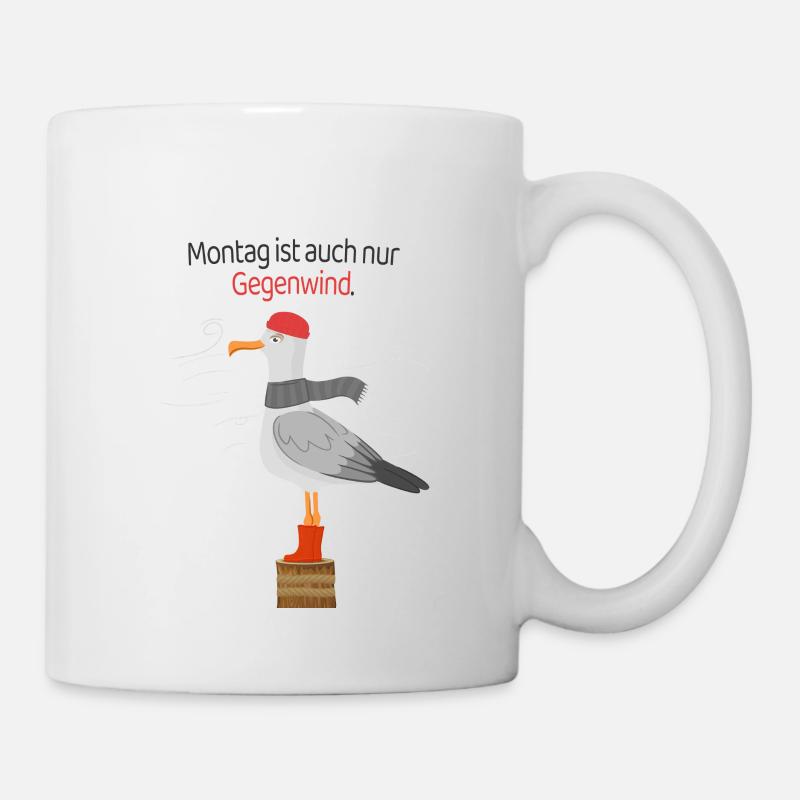 Montag Gegenwind Möwe minimalistischer Spruch - Tasse - Weiß