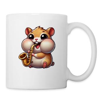 Saxophone hamster mignon, musique de dessin animé jazz - Mug blanc - blanc - Droite