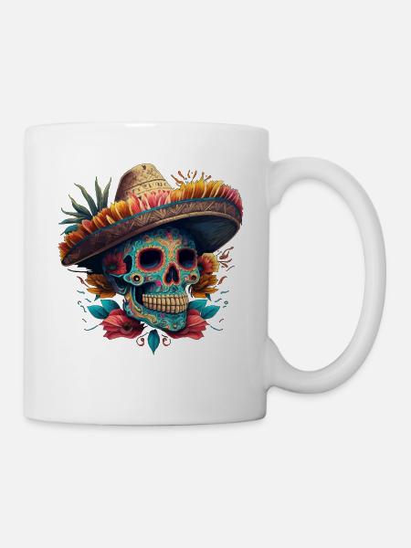 Lebendiger Zuckerschädel im Sombrero - Tasse - Weiß