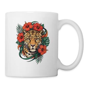 Leopard head in tropical flair - Mug - white - Right