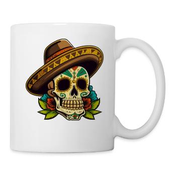 Zuckerschädel Sombrero Blumenkunst - Tasse - Weiß - Rechts