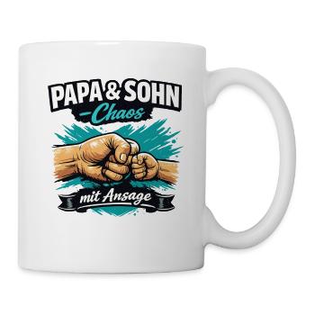 Papa und Sohn Chaos mit Ansage Statement - Tasse - Weiß - Rechts