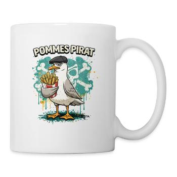 Pommes Pirat – Lustige Möwe mit Pommes - Tasse - Weiß - Rechts