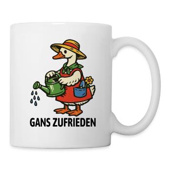 Gans zufrieden | Garten Gans gießt glücklich - Tasse - Weiß - Rechts