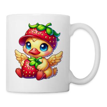 Quirky Cute Duck Strawberry Hat Cartoon Fruit - Mug - white - Right
