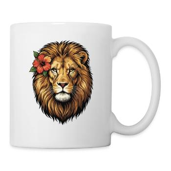 Lion head with hibiscus flower - Mug - white - Right
