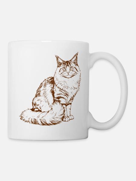 Majestic MaineCoon Minimalist Brown color Drawing - Mug - white