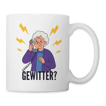 Gewitter-Alarm: Omi am Telefon - Tasse - Weiß - Rechts