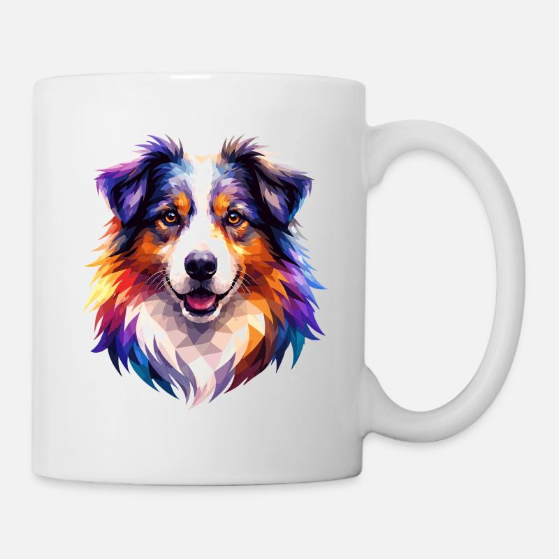 Colorful Aussie Polygon Art – Australian Shepherd - Mug - white
