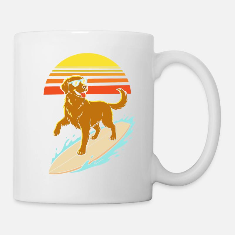 Chien surfeur à lunettes – style rétro de plage - Mug blanc - blanc