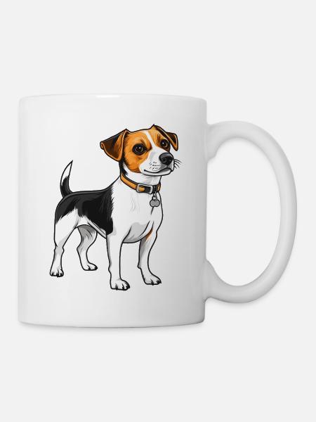 Jack Russel Hund mit Halsband - Tasse - Weiß