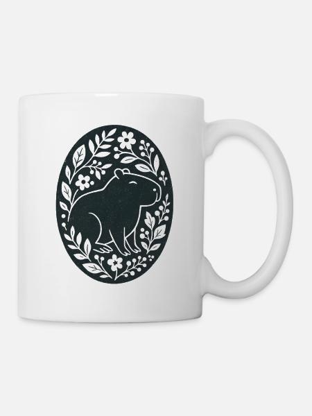Capybara | Blumenwald Folk Art - Tasse - Weiß