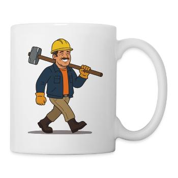 Funny construction worker with sledgehammer - Mug - white - Right