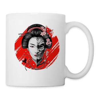 Geisha Half Face Oni Mask Japanese Samurai - Mug - white - Right