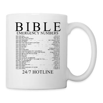 Bible Emergency Numbers Shirt - Mug - white - Right