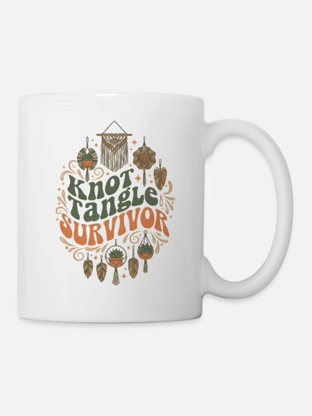 Knotenchaos überlebt | Makramee Boho - Tasse - Weiß