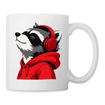 Raccoon Beats Hoodie Maskottchen - Tasse - Weiß - Rechts