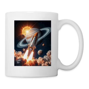 Rakete durch Saturnringe im Weltraum - Tasse - Weiß - Rechts