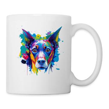Doberman Pinscher Pop Art Visage coloré de chien - Mug blanc - blanc - Droite