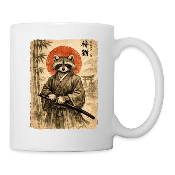 Samurai, Waschbär, Japanische Kunst, Anime - Tasse - Weiß - Rechts