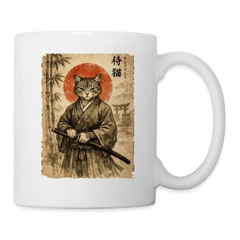 Samurai, Katze, Kater, Japanische Kunst, Anime - Tasse - Weiß - Rechts