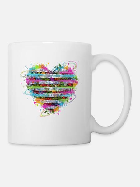 Blumenherz im Regenbogenrahmen - Tasse - Weiß