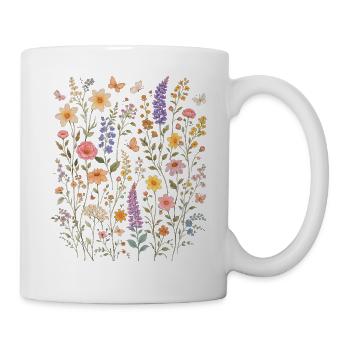 Wildblumen Blumen Blumen Botanischer Naturgarten - Tasse - Weiß - Rechts
