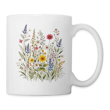 Wildblumen Blumen Blumen Botanischer Naturgarten - Tasse - Weiß - Rechts