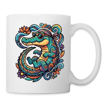  Retro Krokodil kreatives Tropen Muster sommerlich - Tasse - Weiß - Rechts