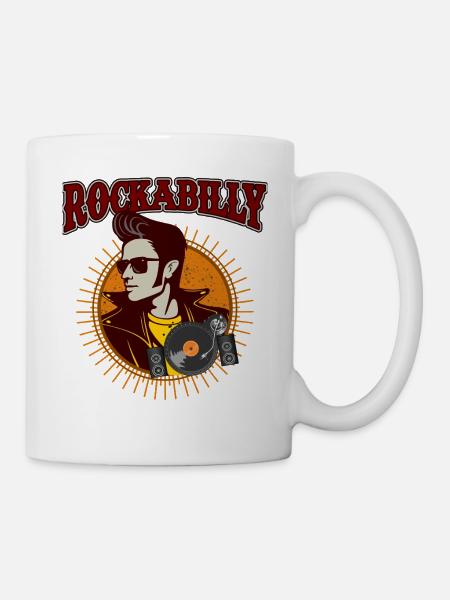 Graphique de vinyle de musique rétro rockabilly - Mug blanc - blanc