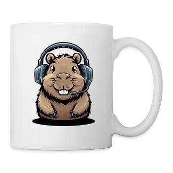Capybara Gamer With Headset Cute Capybara Gaming - Mug - white - Right