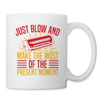 Funny Harmonica Player Just Blow & Present Moment - Mug - white - Right