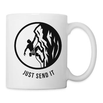 Seilkletterer auf den Felsen schickt es einfach ab, Logo - Tasse - Weiß - Rechts