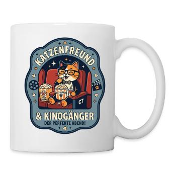 Katzenfreund Kino Abend Humor - Tasse - Weiß - Rechts