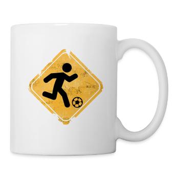 Yellow warning sign soccer runner - Mug - white - Right