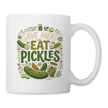 Lustiger Gurken Spruch Save Meat Eat Pickles - Tasse - Weiß - Rechts